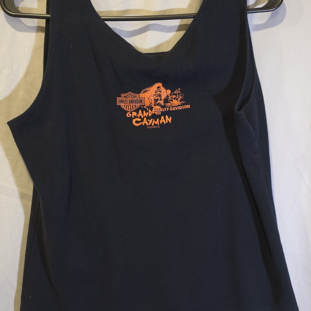 Harley-Davidson Women's Dark Blue Tank Top with Orange Logo